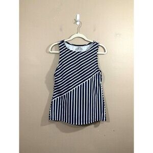 Lands End Womens Striped Tankini Swim Top 10 Blue White Coastal Nautical Preppy
